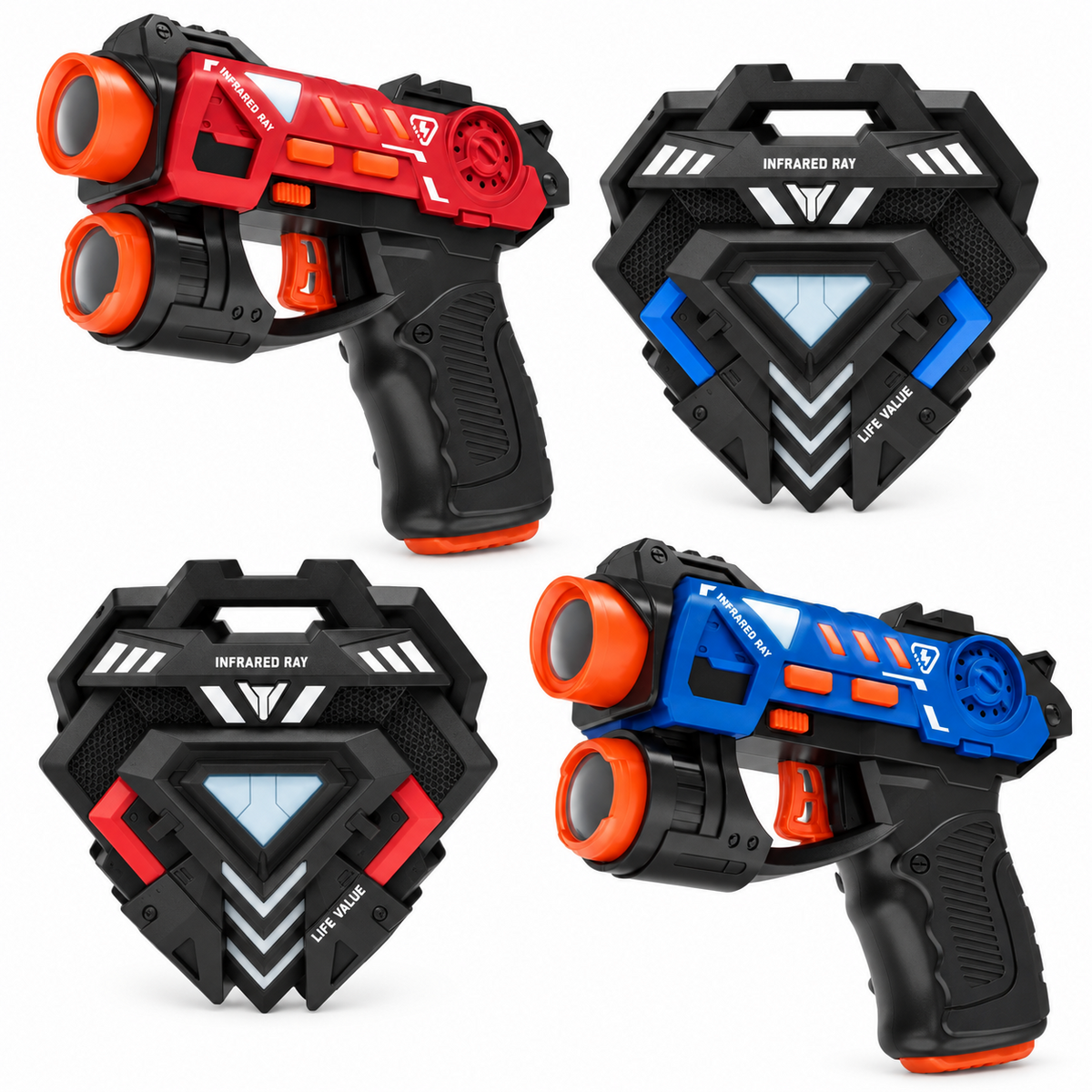 Two-player laser blaster kit with two blasters and two sensors